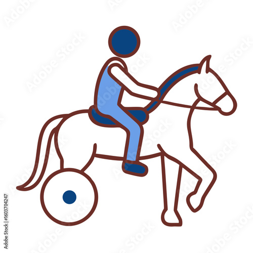Para Equestrian Rider Using Adaptive Reins While Riding a Horse Outdoors