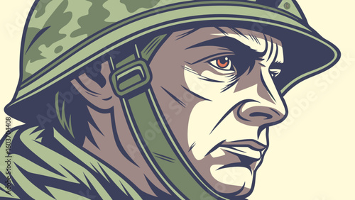 Camouflage Soldier Illustration – Tactical Military Helmet Artwork