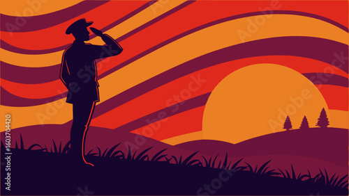 Sunset Salute Silhouette: Military Honor in Abstract Sky