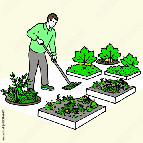 Silhouette of Person Mulching Garden Beds With Organic Material During Daytime