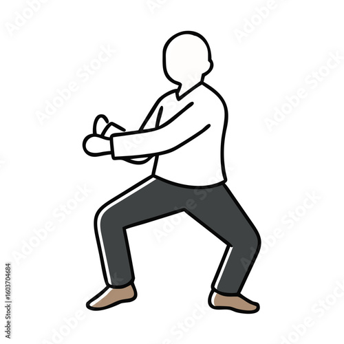 Senior Practices Tai Chi in a Tranquil Park Surrounded by Trees at Sunset