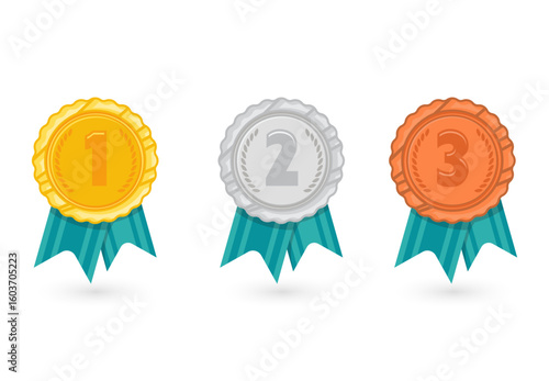 Gold Medal Icons with Orange Ribbon for 1st, 2nd, and 3rd Place Recognition
