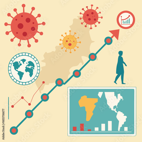 Infographic of virus mutation timeline and global impact generated by ai 
