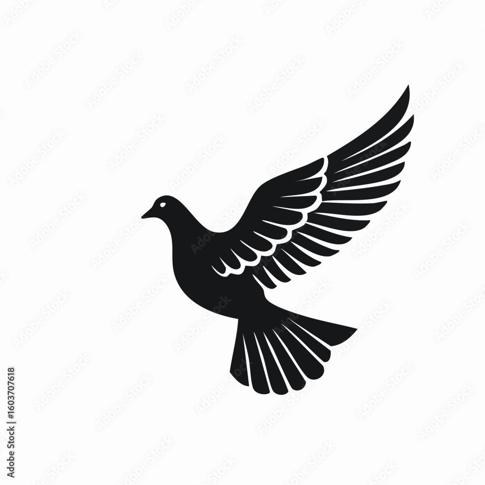 Obraz premium Flying dove silhouette in elegant black and white vector minimalist style