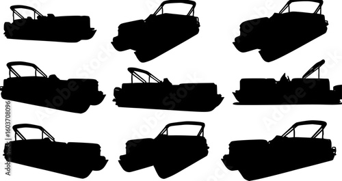 Pontoon boat silhouette. Clipart image isolated on white background
