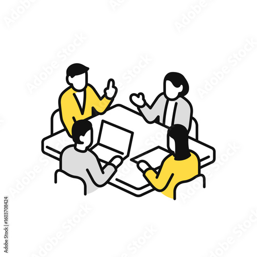 打ち合わせをするビジネスパーソンのシンプルなベクターアイコンイラスト素材