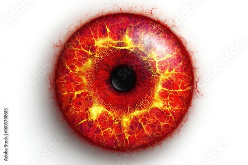 Fiery, red eye with cracked texture