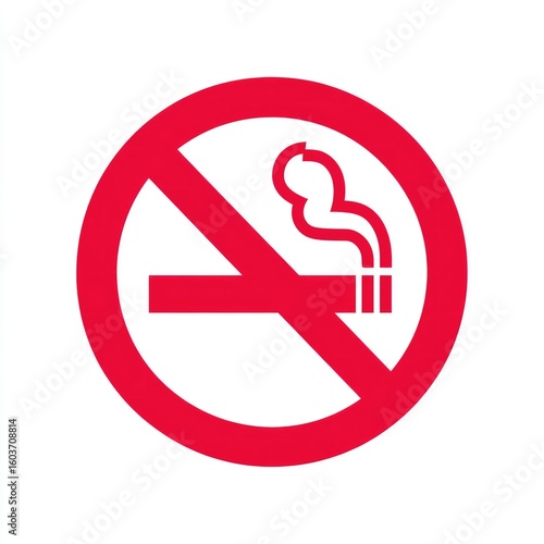 Red circle with a diagonal slash, signifying a no smoking zone.  A red cigarette and smoke are depicted inside