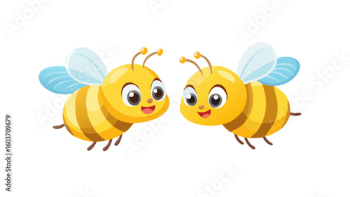 Cute cartoon honey bees vector illustration, bee character design for kids and spring theme projects