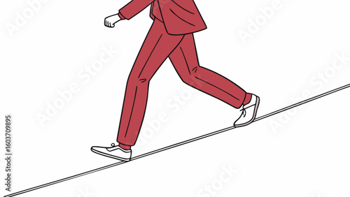Illustration of business person walking tightrope risk management challenge career path success concept art