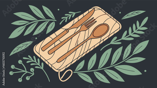 Eco friendly reusable bamboo cutlery set with knife fork and spoon for sustainable living and zero waste lifestyle