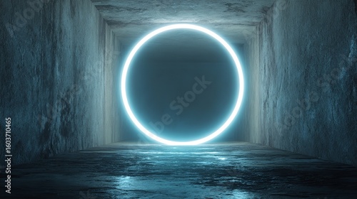 Futuristic Tunnel with Glowing Red Neon Circle
