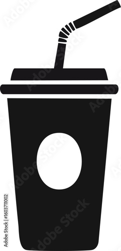 Silhouette of a takeaway soda cup with straw, perfect for fast food, drink icons, and beverage-related design