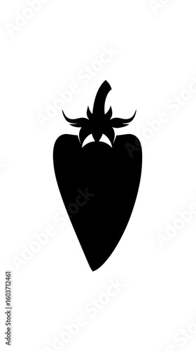 Black silhouette of jalapeno pepper with stem and calyx isolated on white background simple flat minimalist vector icon design