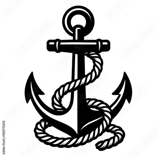 Vintage Ship Anchor with Wrapped Rope - A Classic Nautical Vector Graphic for Maritime Themes
