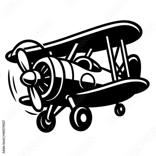 Retro Biplane Vector Art - Vintage Graphic Illustration of a Classic Propeller Airplane
