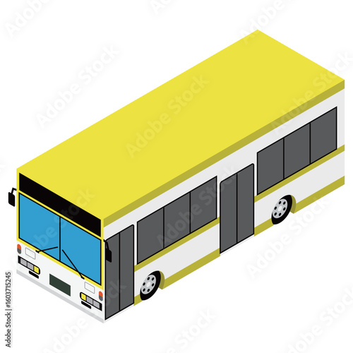 バス　アイソメトリック　イラスト　黄色