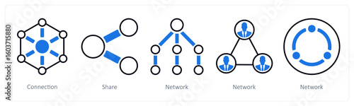 A set of 5 mix icons as connection, share, networ