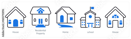 A set of 5 mix icons as house, residential property, home