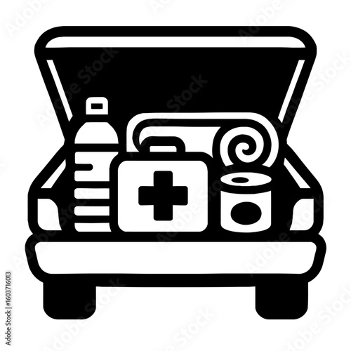 Car Trunk with Emergency Kit and Supplies - Preparedness Illustration
