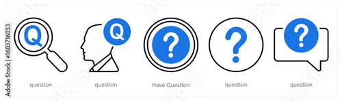 A set of 5 mix icons as question, have question, query