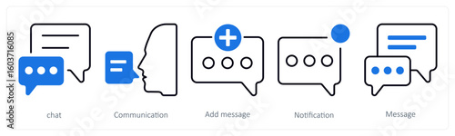 A set of 5 mix icons as chat, communication, add message