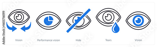 A set of 5 mix icons as vision, performance vision, hide