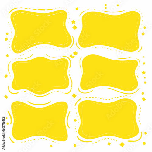 Hand drawn yellow organic rectangles and squares with wavy jagged borders. Quote minimalist frames blank template set.