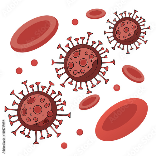 Microscopic view of virus cells spreading in the bloodstream generated by ai
