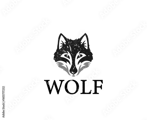  Distressed Stylized Wolf Face Logo

