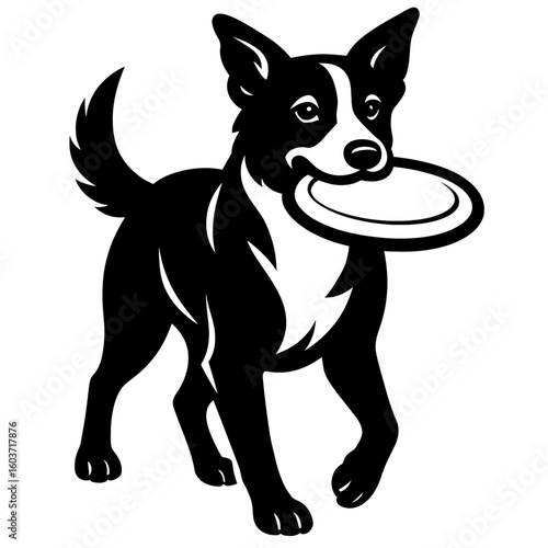 Dog with Frisbee - Playful Pet Animal Symbol