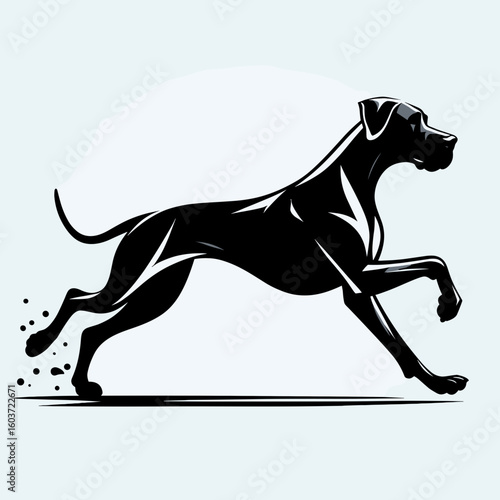 Great Dane Dog running. Retro Cartoon Clipart Silhouette Stock Vector Line Art Illustration. Large breed action canine at a fast pace quick animal sprint.