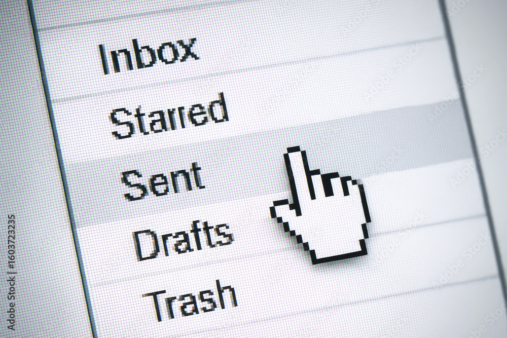 Obraz premium Pixelated Cursor Hovering Over Email Folder List inbox starred