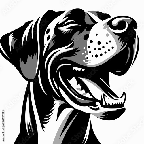 Great Dane Dog Laughing Together. Retro Cartoon Clipart Silhouette Stock Vector Line Art Illustration. Joyful canine giggling moment a big hound having fun playful pet delight.