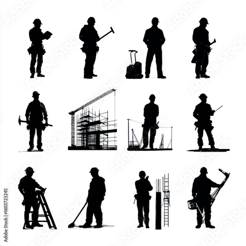 vector illustration of construction silhouette set, Black & White silhouette set