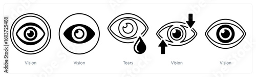 A set of 5 mix icons as vision, tears, look