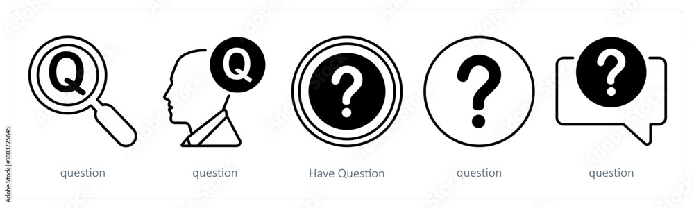 A set of 5 mix icons as question, have question, query A set of 5 mix icons as question, have question, query