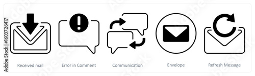 A set of 5 mix icons as received mail, error in comment, communication