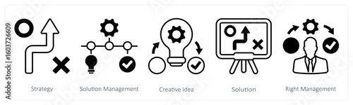 A set of 5 mix icons as strategy, solution management, creative idea
