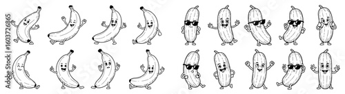 Cartoon fruits are dancing happily. Funny, cute, food, mascot, character, fresh