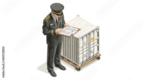Customs agent inspecting container