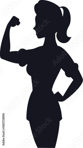 Minimalist strong woman silhouette isolated on transparent background