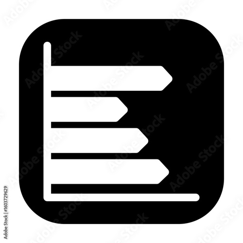 Minimalist horizontal bar chart graph icon, a simple UI button for data analysis and statistics.