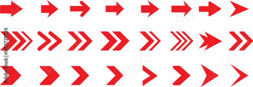 Red Arrow Icon Set – Flat Directional Arrow Vector Symbols Collection