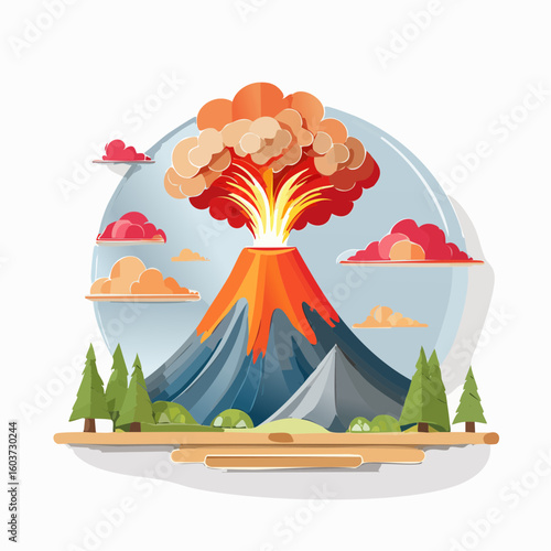 paper craft style vector illustration of erupt volcano