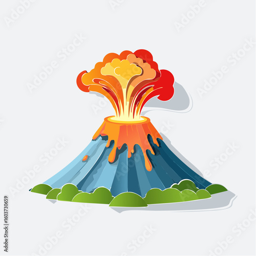 paper craft style vector illustration of erupt volcano