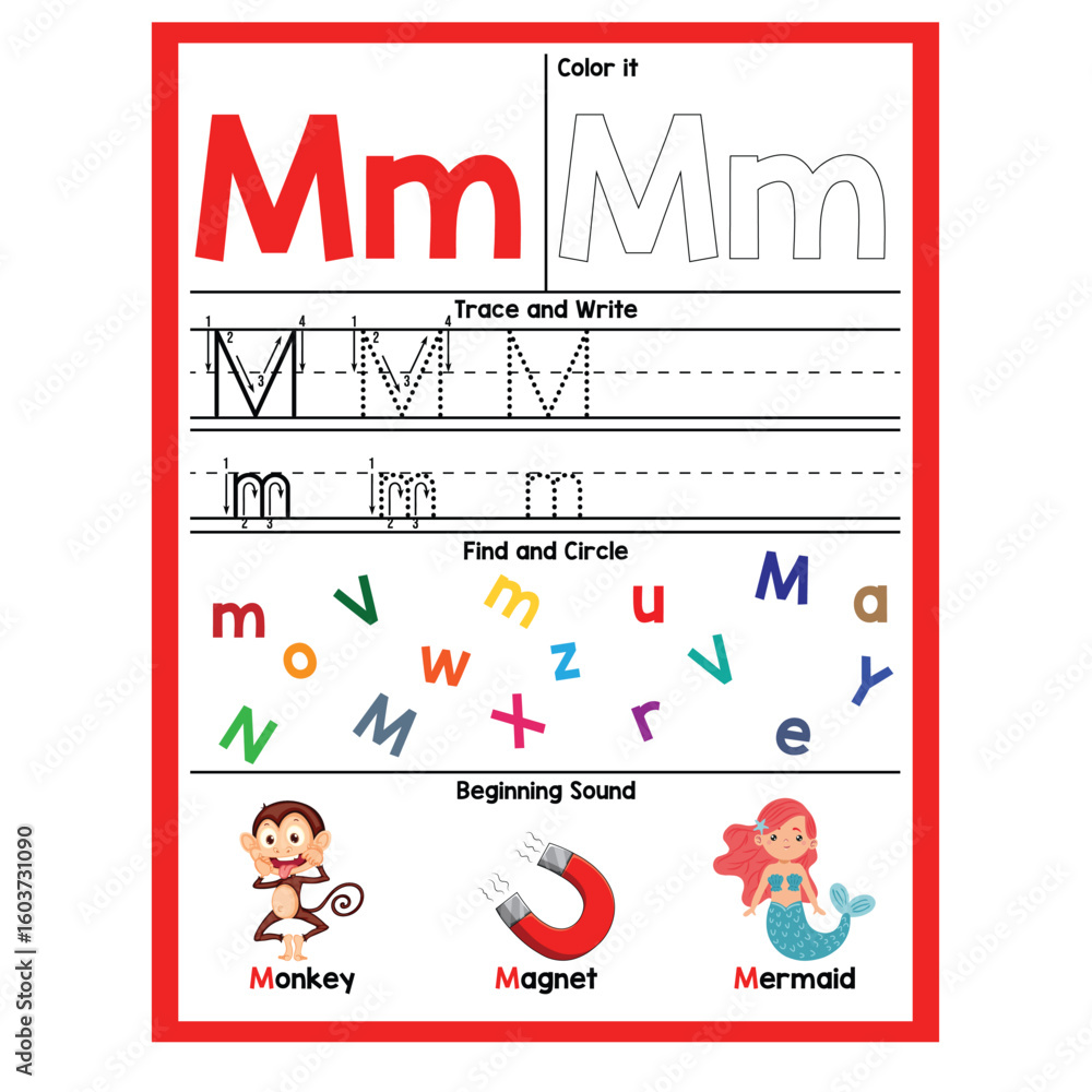 Naklejka premium Alphabet worksheet M