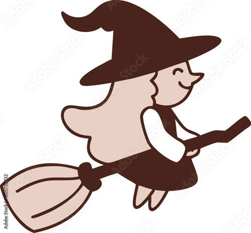 Witch flying on a broomstick isolated on transparent background