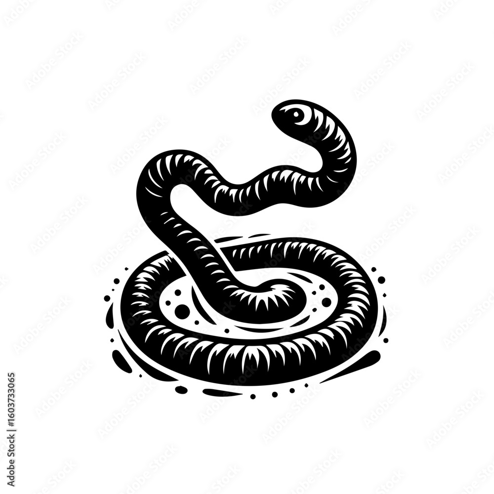 Fototapeta premium Stylized Black Serpent Coiled with Tribal Markings.