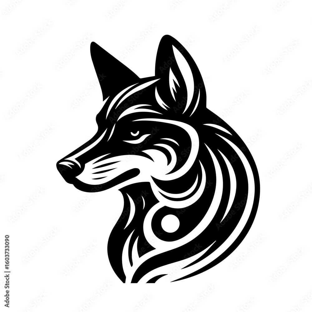 Obraz premium Stylized Black Wolf Head Tribal Design 2.